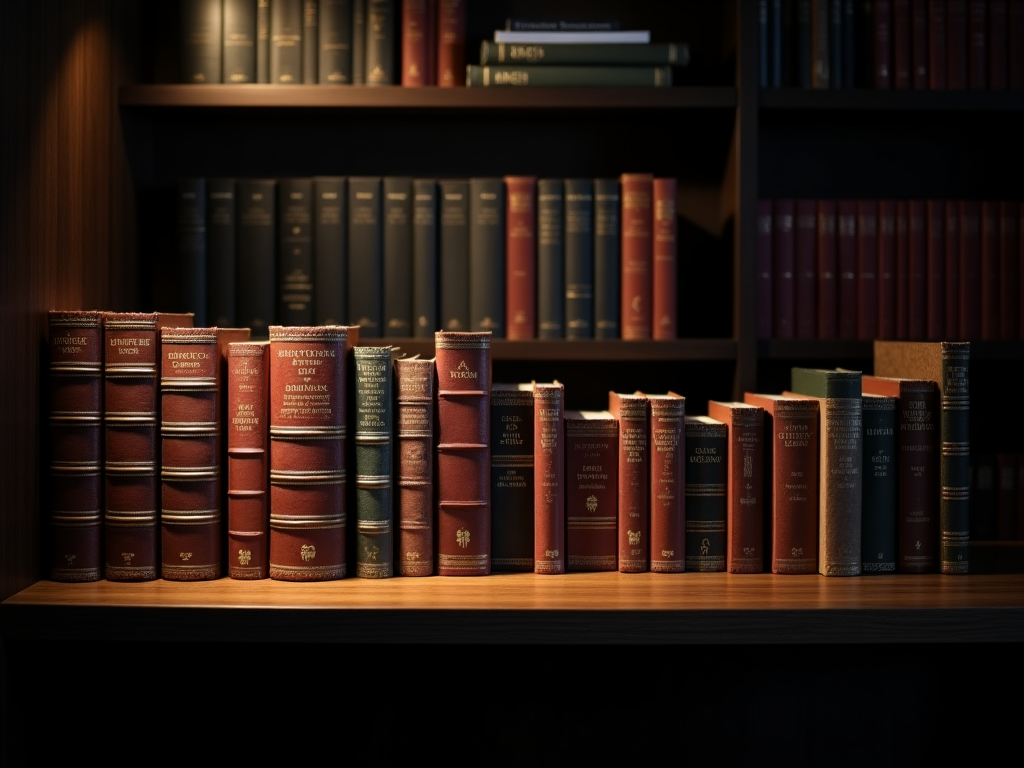 Colección de libros de finanzas y economía organizados en un estante elegante